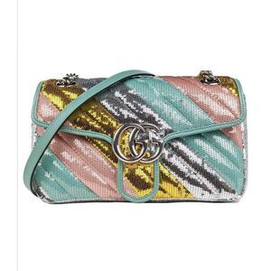 Gucci Marmont Gg Sequin Small Multicolored Rainbow Shoulder Bag w/Dustbag paperw